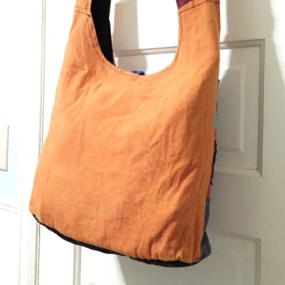 Nepal BOHO SLOW LIFE Orange Red 100% COTTON Hobo Crossbody Shoulder Bag Turtle - Picture 10 of 14